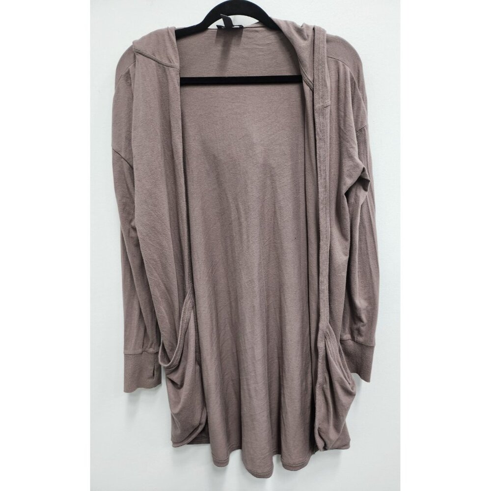 AnyBody Womens Hooded Cardigan XS Brown Open Front Longline‎ Loungewear Casual